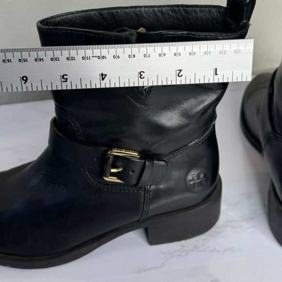 Tory Burch Bennie‎ Black Leather Buckled Biker Ankle Boots size 8.5 - Picture 5 of 11